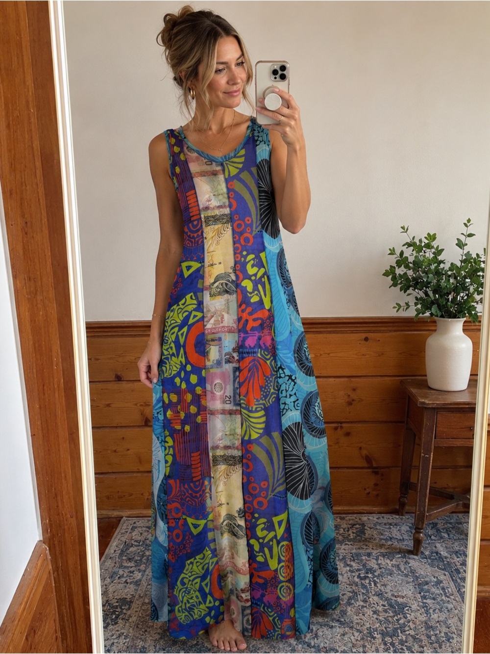 Fuzzi Printed Multicolored Tulle Stretchy Sleeveless Maxi Dress Size XL